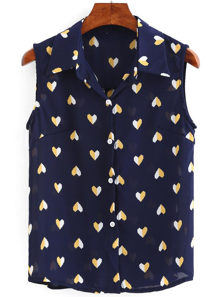Shein Heart Print Sleeveless Blouse