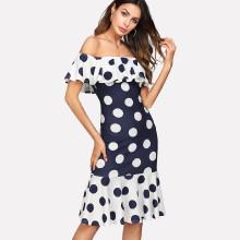 Shein Polka Dot Ruffle Trim Bardot Dress