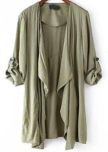 Shein Army Green Long Sleeve Asymmetrical Trench Coat