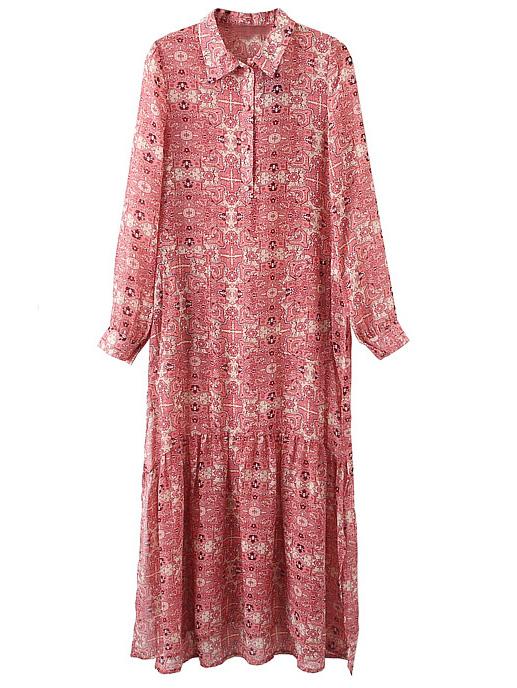 Shein Multicolor Long Sleeve Split Side Print Maxi Dress