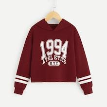 Shein Girls Number & Letter Print Hoodie