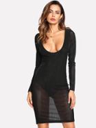 Shein U Neckline Sheer Overlay Bodysuit Dress