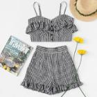 Shein Shirred Back Ruffle Gingham Cami Top With Shorts