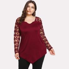 Shein Plus Guipure Lace Panel Asymmetric Tee