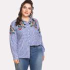 Shein Plus Embroidered High Low Striped Shirt