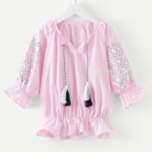 Shein Girls Tassel Tie Geo Pattern Blouse