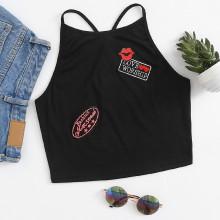 Shein Embroidered Patch Criss Cross Back Top