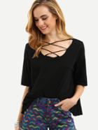 Shein Black Lattice Front Loose T-shirt
