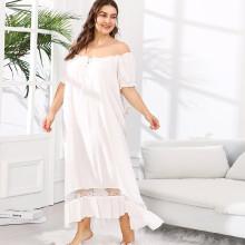 Shein Plus Contrast Lace Ruffle Hem Night Dress