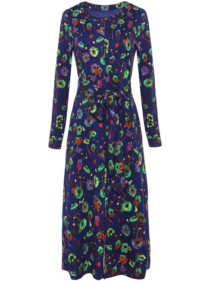 Shein Crew Neck Flowers Print Sheath Dress