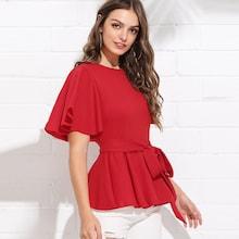 Shein Flutter Sleeve Self Belted Peplum Top