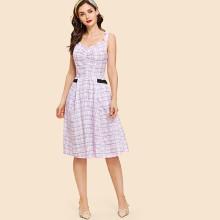 Shein Scallop Plaid Cami Dress