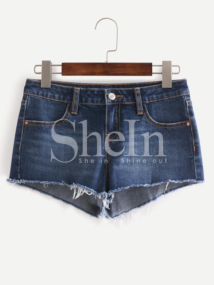 Shein Blue Low Waist Pockets Denim Shorts