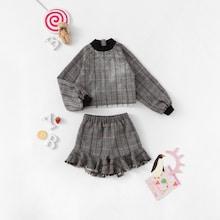 Shein Girls Zip Front Top & Flounce Hem Shorts Set