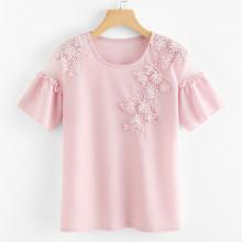 Shein Pearl Beaded Detail Stereo Flowers Blouse