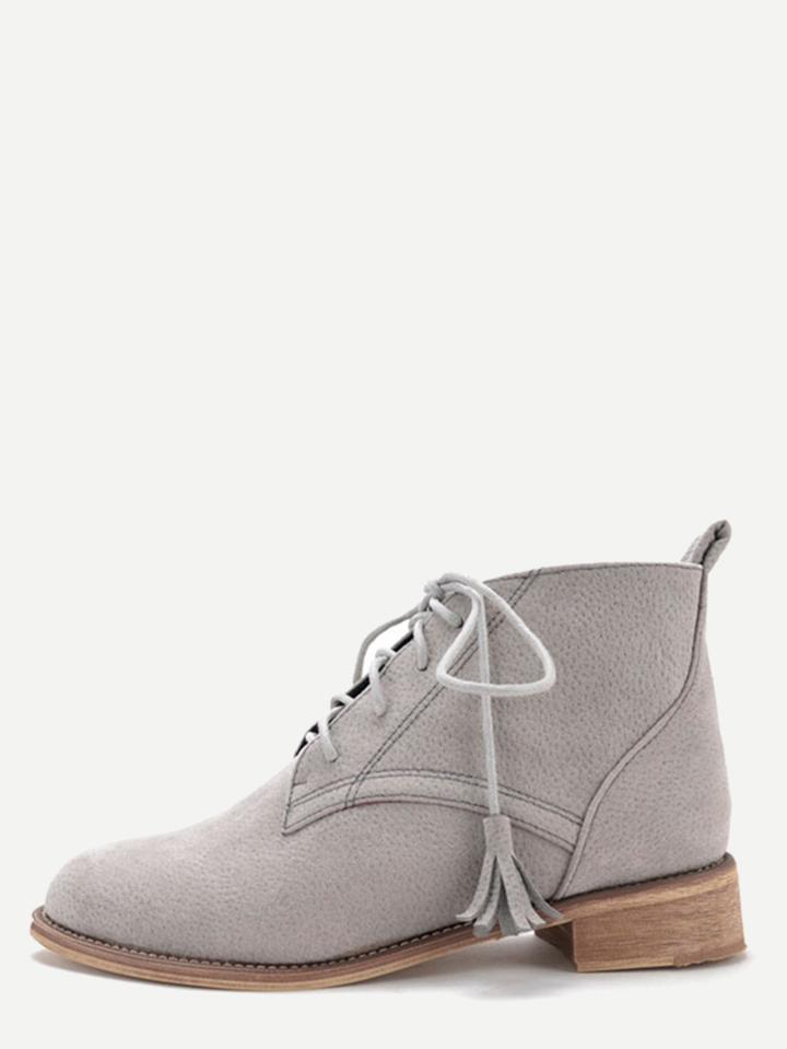 Shein Grey Nubuck Leather Cork Heel Oxford Booties