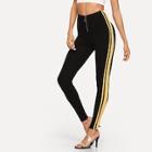 Shein O-ring Zip Front Tape Striped Pants
