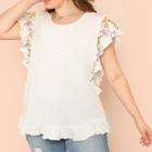 Shein Plus Embroidery Ruffle Embellished Blouse
