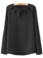 Shein Black Long Sleeve Tie Neck Bow Blouse