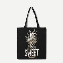 Shein Slogan And Pineapple Print Tote Bag