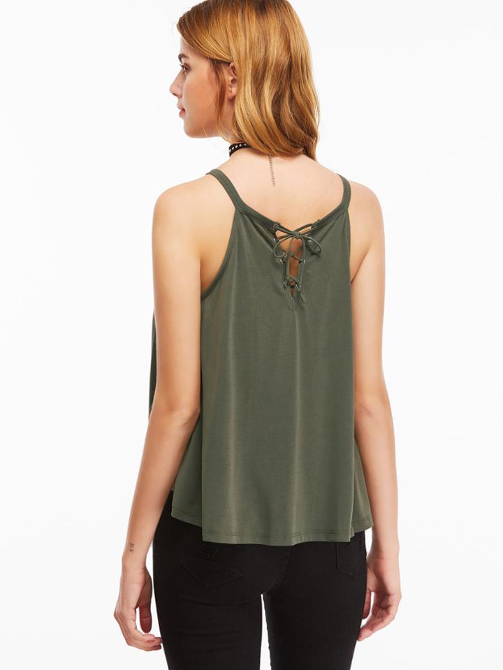 Shein Army Green Lace Up Back Cami Top
