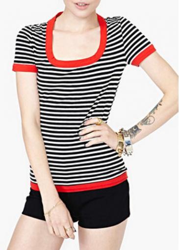 Rosewe Stripe Print Short Sleeve T Shirt