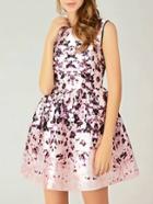 Shein Pink Round Neck Sleeveless Floral Print Dress