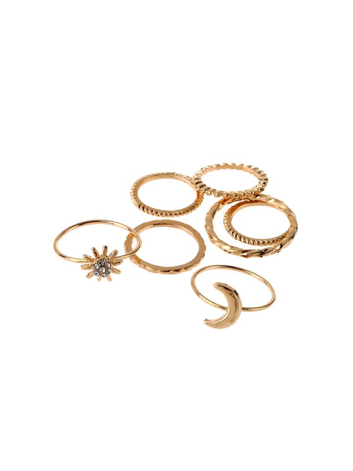 Shein 7 Pcs Gold Rhinestone Moon Ring