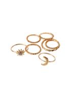 Shein 7 Pcs Gold Rhinestone Moon Ring