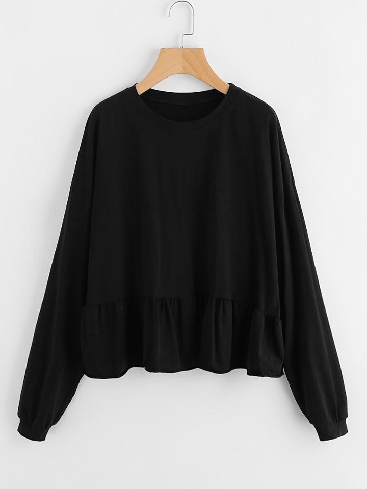 Shein Drop Shoulder Frill Hem Batwing Sweatshirt