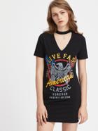 Shein V-cut Tee Dress With Choker Neck