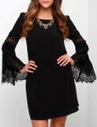 Shein Black Long Sleeve With Lace Dress