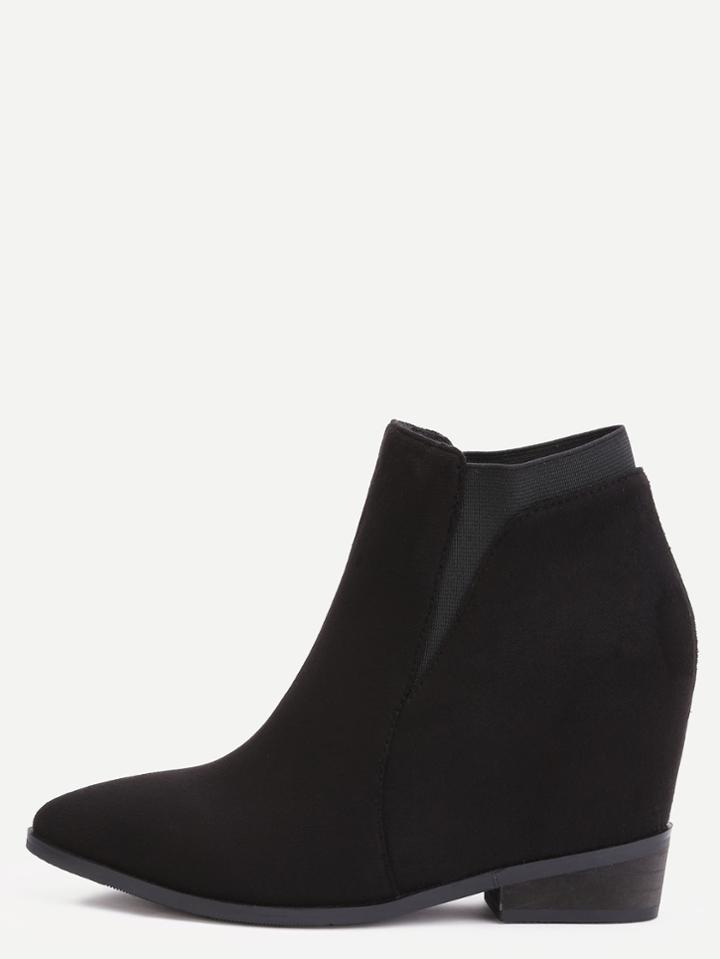 Shein Black Faux Suede Elastic Hidden Wedge Heel Ankle Boots