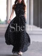 Shein Black Sleeveless Polka Dot Maxi Dress