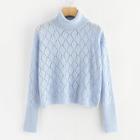 Shein Rolled Neck Open Knit Argyle Sweater