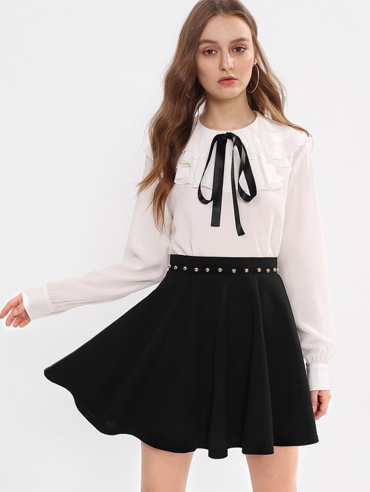 Shein Beading Waist Boxed Pleated Skirt