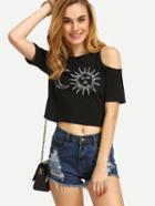 Shein Print Open Shoulder Tee