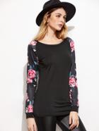 Shein Contrast Floral Print Raglan Sleeve T-shirt