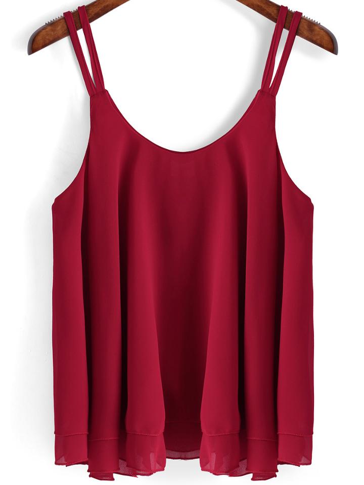 Shein Red Spaghetti Strap Chiffon Cami Top