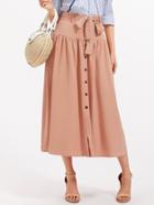 Shein Self Belted Button Up Drop Waist Skirt