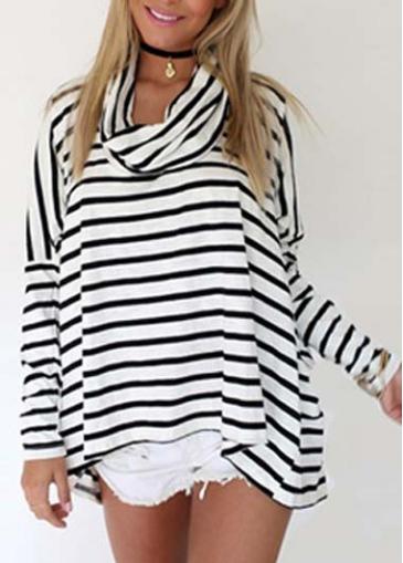 Rosewe Chic Long Sleeve Cowl Neck Striped T Shirt