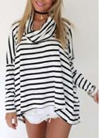 Rosewe Chic Long Sleeve Cowl Neck Striped T Shirt