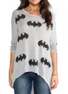Rosewe Bat Print Long Sleeve Grey Asymmetric T Shirt