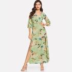 Shein V-neck Bell Sleeve Flower Print Dress