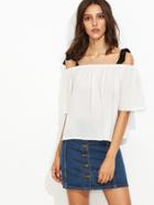 Shein White Cold Shoulder Bow Tie Blouse