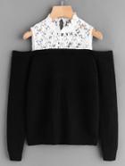 Shein Guipure Lace Yoke Open Shoulder Jumper