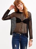 Shein Black Crochet Hollow Out Hooded Blouse