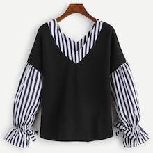 Shein Striped Panel Knot Sleeve Sweatshirt