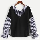 Shein Striped Panel Knot Sleeve Sweatshirt