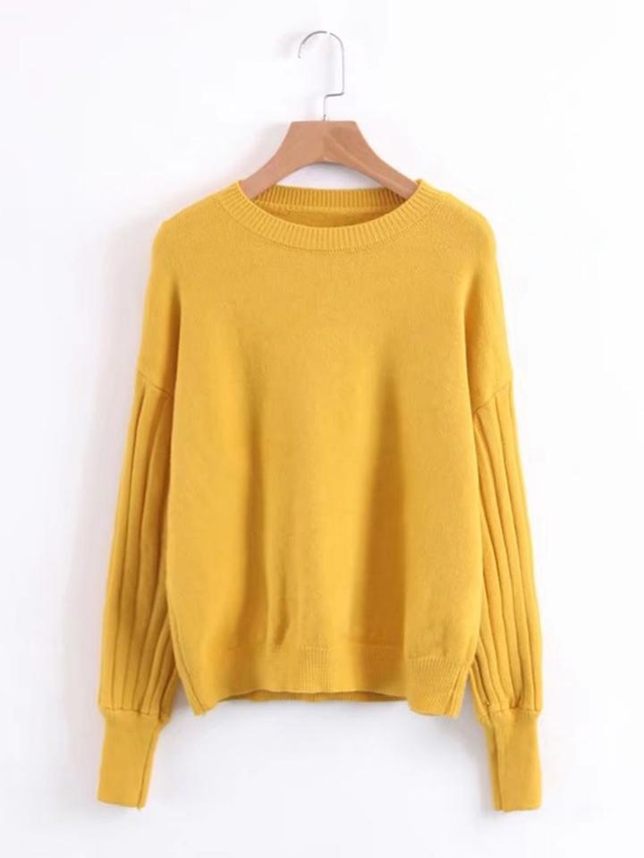 Shein Rib Sleeve Drop Shoulder Sweater